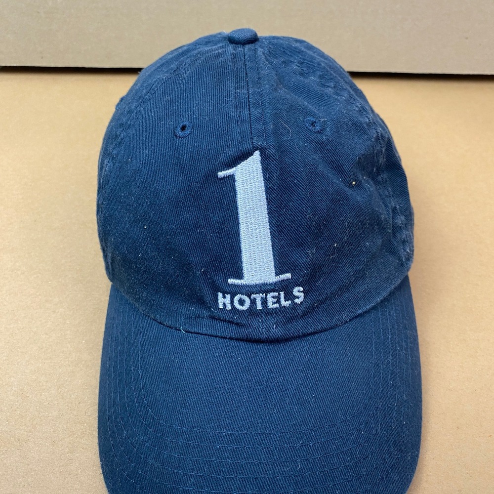 1 Hotels South Beach Logo Hat Mens OS Navy Blue Cotton Strapback Dad Cap